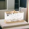 Bath Accessory Set 4Pcs Bathroom Wooden Tray Modern Design Accessories For Vanity Countertop Home Apartment Decoration