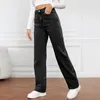 Jean femme taille haute pantalon en Denim confortable taille haute jambe large avec poches droites rétro coupe ajustée complète pour un