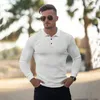 Vêtements de gym d'automne pour hommes en tricot à manches longues Polo Skinny Fitness T-shirt masculin entraînement de carrosserie