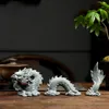 Green Sandstone Chinese Dragon Ornament Creative Tea Pets Micro Landscape Fish Tank Bonsai Home Decorations 240130
