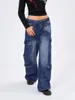 Pantalons pour femmes Femmes S Automne Denim Cargo Bleu Taille basse Multi-poches Hip Hop Filles Jogger Jeans avec ceinture