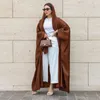 Etnische kleding 2024 Kimono Abaya voor dames Bescheiden moslim Marokkaanse mode Heldere zijde satijn Vleermuismouwen Vest Gewaad Corban Eid Al Adha