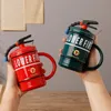 Creative Ceramic Mug Fire Extinguisher Shape Personality Water Bottle Home Office Coffee with Lid Spoon Fireman Perfect Gift 240129