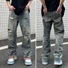 Jeans da uomo stile hip hop gamba larga invecchiata con fori strappati multi tasche per streetwear casual sciolto