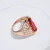 Anneaux de cluster Kinel Ovale Rouge Naturel Zircon Grand Bague Mode 585 Rose Or Couleur Femmes Creux Fleur Vintage Ethnique Bijoux De Mariage