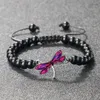 Strand Fashion Dragonfly Kolye Örgülü Bilezik Doğal Taş Boncuklu Pembe Mor 6mm Porselen Porselen Zinciri Kadın Erkekler Pulsera Takı