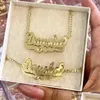 Hangertjeskettingen 18K vergulde naamplaatketting Gepersonaliseerde dubbellaags 3D met hart Aangepaste naam Roestvrij stalen sieraden Dhols