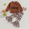 Clothing Sets 2024-07-28 Lioraitiin 0-5Years Baby Girl 2Pcs Thanksgiving Outfits Long Sleeve Sweatshirt Turkey Flare Pants Set