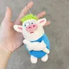 Porte-clés mignon animal porte-clés drôle vert cheveux peluche animaux en colère cochon poupée pendentif porte-clés voiture sac à dos décoration doux peluche jouet cadeau