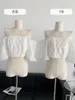 Women's Blouses Korean Fashion White Puff Sleeve Women Sexy Simple Summer Slash Neck Top Off Shoulder Basic Mori Girl Crops Romantic