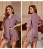 Damska odzież snu Summer bawełna bawełniana piżama set fioletowe marszczenie krawędzi krótkie krótkie szorty nocne luźne odzież domowa salon