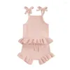 Clothing Sets Born Baby Girl Outfits Knit Solid Color Sleeveless Cami Tops With Elastic Waist Shorts 2Pcs Clothes Set