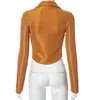 Koszule damskie Slim Fit Krótka górna część ubrania Y2K jesienna zima kolor stał