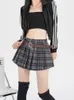 Röcke Mädchen Gothic Y2k Mini Rock Frauen Koreanische Mode Nette Kurze Weibliche Hohe Taille Doppel Gürtel Sexy Plaid 2024