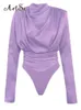 Artsu elegant satinrosa blus långärmad bodysuits toppar kvinnor vår romper mujer damer söta skjortor asju60703 240127