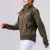 Lu Align Mantel Kapuzenjacke Kragen Stehen Warm Up Gepolstert Herbst Winter Damen Sport Reißverschluss Top Lose Langärmelige Fitnesskleidung Lemon LL Jogger Lu-08 2024