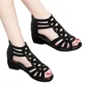 Sandals Real Soft Leather Roman Women's Chunky Heel Shoes Fashion Outerwear Wedge