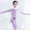 Stage Wear 2024 Robe de danse latine pour filles violet manches longues Costume de performance Cha Rumba vêtements enfants pratique BL11593