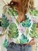 Women's Blouses Fashion Green Leaf Printed Shirt Elegant 2024 Spring Summer Long Sleeve Button Up Blouse Blusa Mujer