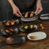 Teller, japanischer Teller, ovaler Sashimi-Sushi-Teller, gegrillter Keramik-Snack, kalter Retro-Dessert