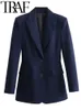 TRAF mode solide bureau dame costume veste simple boutonnage à manches longues femmes formel Blazer femme manteau haut automne 240202