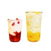 100pcspack 500ml Disposable Plastic Bubble Tea Cup U-Shaped Dessert Cups Cartoon Plastic Lid Accept Customization 240122