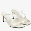 New Summer Luxury Women Anise Heel Sandals Shoes Women's White Black Cross Strappy Mules Slip On Slipper Patent Leather Lady High Heels Shoe EU35-43 With Box