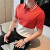 メンズポロス2024ブランド衣類メンサマーレジャー半袖ポロシャツ/オスのスリムフィットマッチカラー編みシャツプラスサイズS-3XL