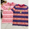 女性用Tシャツmiuファミリー早春に新しいラブレタープリント半袖Tshirtレディースファッション汎用ルーズスプライスストライプ