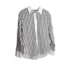 Blouses Femmes 2024 Automne Femmes Noir Et Blanc Rayé Revers Chemise À Manches Longues