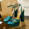 Дизайнерские туфли Aquazzura, туфли-лодочки на платформе, инкрустированные кристаллами. Сандалии на массивном каблуке 15 см. Роскошные вечерние туфли. Туфли с ремешком на щиколотке с кристаллами. Туфли женские. Туфли для свадебной вечеринки.