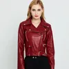 Women Faux PU skórzany płaszcz Casual Lady Red Motorcycle Kurtka Vintage Lapel Krótka kurtka motocyklowa 240124