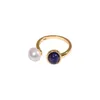 Cluster Rings Panjbj 925 Sterling Silver Pearl Blue Zircon Ring for Women Girl Gift Retro mångsidig personlighet smycken Drop