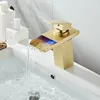 Bathroom Sink Faucets Basin Faucet LED Brushed Gold Waterfall Single Hole Cold Tap Mixer Torneira