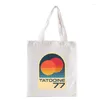 Sacos de compras icônico planeta com duplo sol impressão saco mão bolsas femininas moda totebag tecido tote shopper casual totes eco