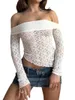 Женские футболки Dghisre Women Y2k с открытыми плечами, кружевные укороченные топы с длинными рукавами и цветочной сеткой, облегающая футболка, винтажная уличная одежда с эстетикой E-girl