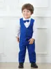 Gentleman Outfits Birthday Costume for Boy Children Spring Autumn Boutique Clothing Set Solid Vest Suit Kids Cotton Formal Wears 240127