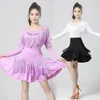 Stage Wear Latin Dance Costume Women's Professional Competition Square Tassel Long Sleeve Modern Training Suit TShirt Skirt Set