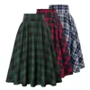 Saias cintura alta a-line saia elegante retro plissado maxi com colorblock xadrez impressão bolsos macios para festa feminina
