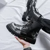 Botas de luxo homens clássico preto motocicleta couro genuíno grosso sola maré lace up tornozelo sapatos de trabalho ao ar livre