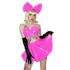 Scene Wear Sexy Bar Party Show Gogo Dance Costume Fluorescence Pink Bow Bikini mini kjol Kvinnor Jazz Team Performance Outfits