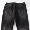 Herren-Jeans, schwarz, Distressed, Destroyed Holes, Bandana, Patchwork, italienischer Tropf, schmale Passform, Stretch, zerrissen