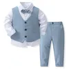 Gentleman Outfits Birthday Costume for Boy Children Spring Autumn Boutique Clothing Set Solid Vest Suit Kids Cotton Formal Wears 240127
