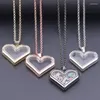 Chains 1Pc Trendy Clear Couple Love Heart Living Po Locket Collar Open Glass Memory Ashes Relicario Pendant Necklaces Jewelry Bulk