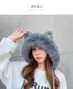 Winter Hats For Women Beanie Cute Cat Ear Knitted Bonnet Femme Thick Velvet Keep Warm Winter Cap With Pompom Gorro 240122