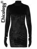 Casual Dresses Chicology Velvet Fashion Long Sleeve Black Bodycon Mini Dress Fall Winter Party Club Streetwear Festival Women Outfit