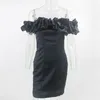 Abiti casual Abito estivo Backless Senza spalline Aderente Nero Bianco Corto Sexy Party Nightclub Raso Ruffles Off spalla 2024 Abiti