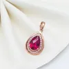 Chains 585 Purple Gold Plated 14K Rose Ruby Water Drop Pendant Necklace Fashion Light Luxury Engagement Ladies Jewelry Gift