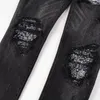 Jeans pour hommes noir en détresse trous détruits bandanna patchwork italien goutte à goutte coupe slim stretch déchiré