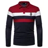 Polo da uomo a maniche lunghe stampata con leone a tre blocchi di colore Top da golf Camicia da uomo casual con risvolto Top Abbigliamento da uomo 240126